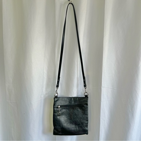 BLACK LEATHER CROSSBODY MESSENGER BAG MADE IN ITALY - Picture 7 of 11